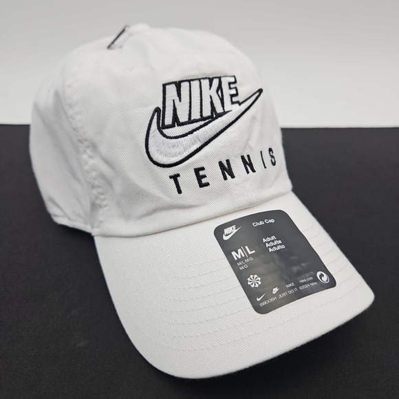 Nike Tennis Club Cap Hat White Embroidered Dri Fit Adult Size M/L Adjustable New - Picture 1 of 6
